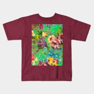 Vintage floral garden, shabby chic, vintage botanical, flowers illustration, green vintage floral pattern Kids T-Shirt